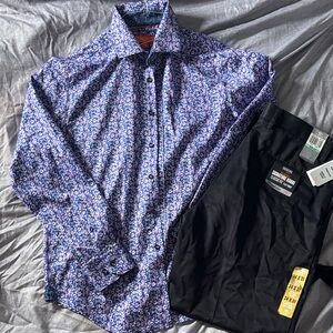 TALLIA Purple and Blue Floral Button Down Shirt with pants 34-31 dockers